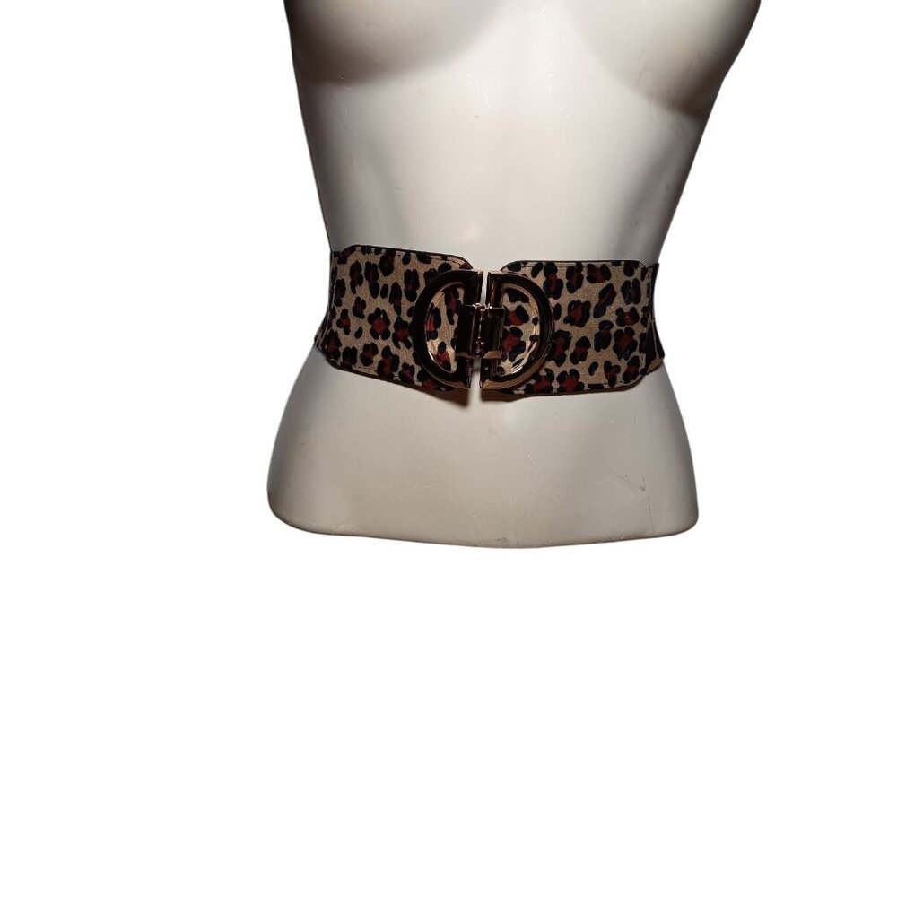 Stretch Animal Print Cinch Belt Gold Buckle Big Cat Cheetah Leopard Spots 26" - Picture 5 of 10